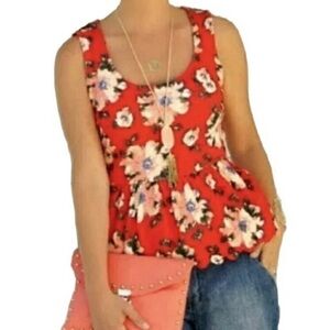 Anthropologie Postmark Red Floral Sleevless Peplum Top‎ | Medium